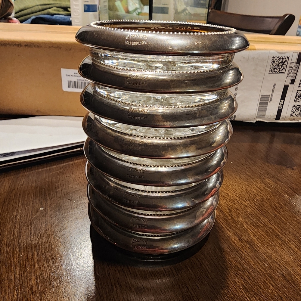 Leonard Vintage 1950s Crystal SilverPlated Starburst Coasters - Set of 8 - Picture 2 of 3